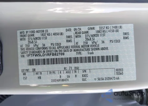 2024 Ford F-150 Lariat из США, поврежденный, VIN 1FTFW5LD1RFB82709